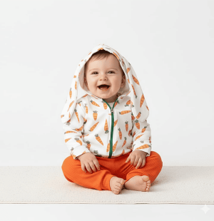 Havuç Desenli Kapüşonlu 3’lü Bebek Takımı