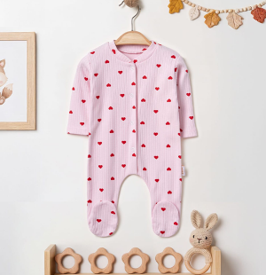 Mini Kalpler Pembe Bebek Tulum