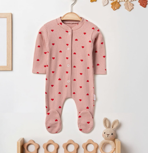 Kalp Desenli Pembe Bebek Tulum