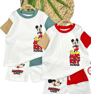 Mickey Mouse Baskılı Erkek Çocuk Şortlu Takım