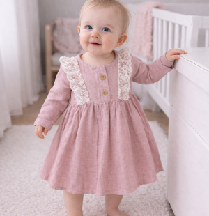 Fırfır Dantel Detaylı Müslin Elbise