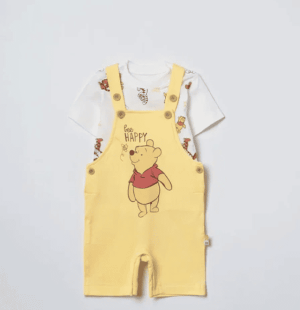 Winnie Desenli 2’li Bebek Salopet Takım – Sarı