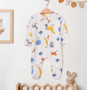 Sevimli Hayvanlar Desenli Unisex Bebek Tulum